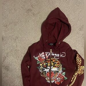 Ed Hardy Burgundy Zip-Up Hoodie